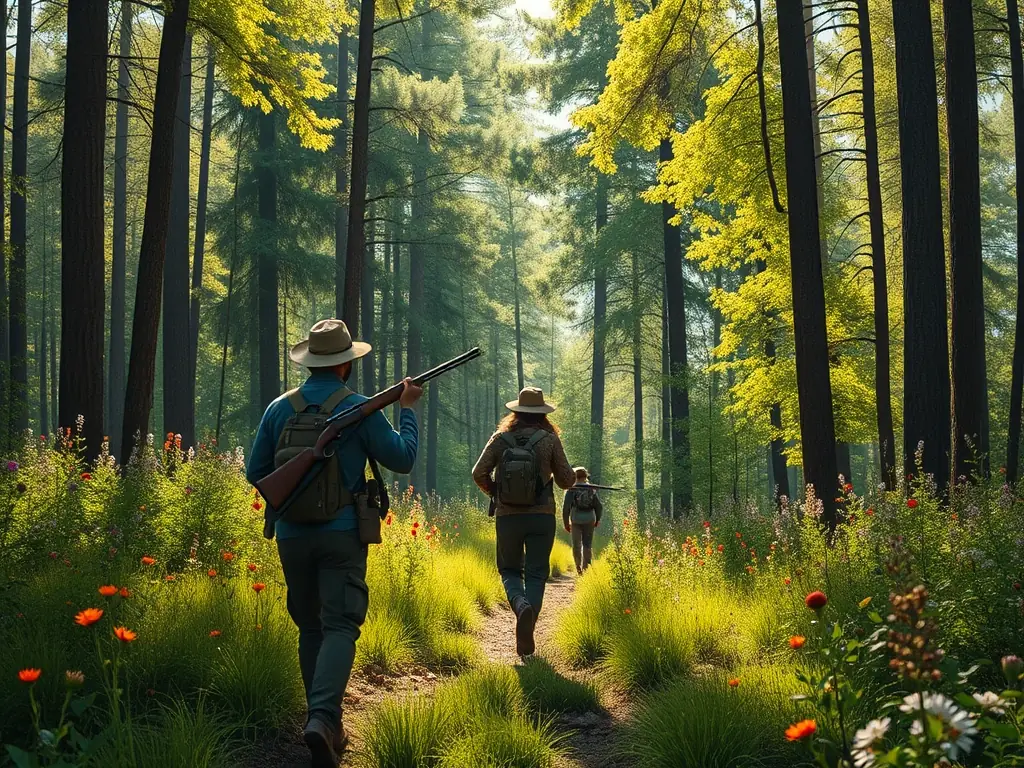 A group of hunters participating in a guided hunting tour in the Cucugnan region, showcasing responsible hunting practices and respect for the local wildlife.